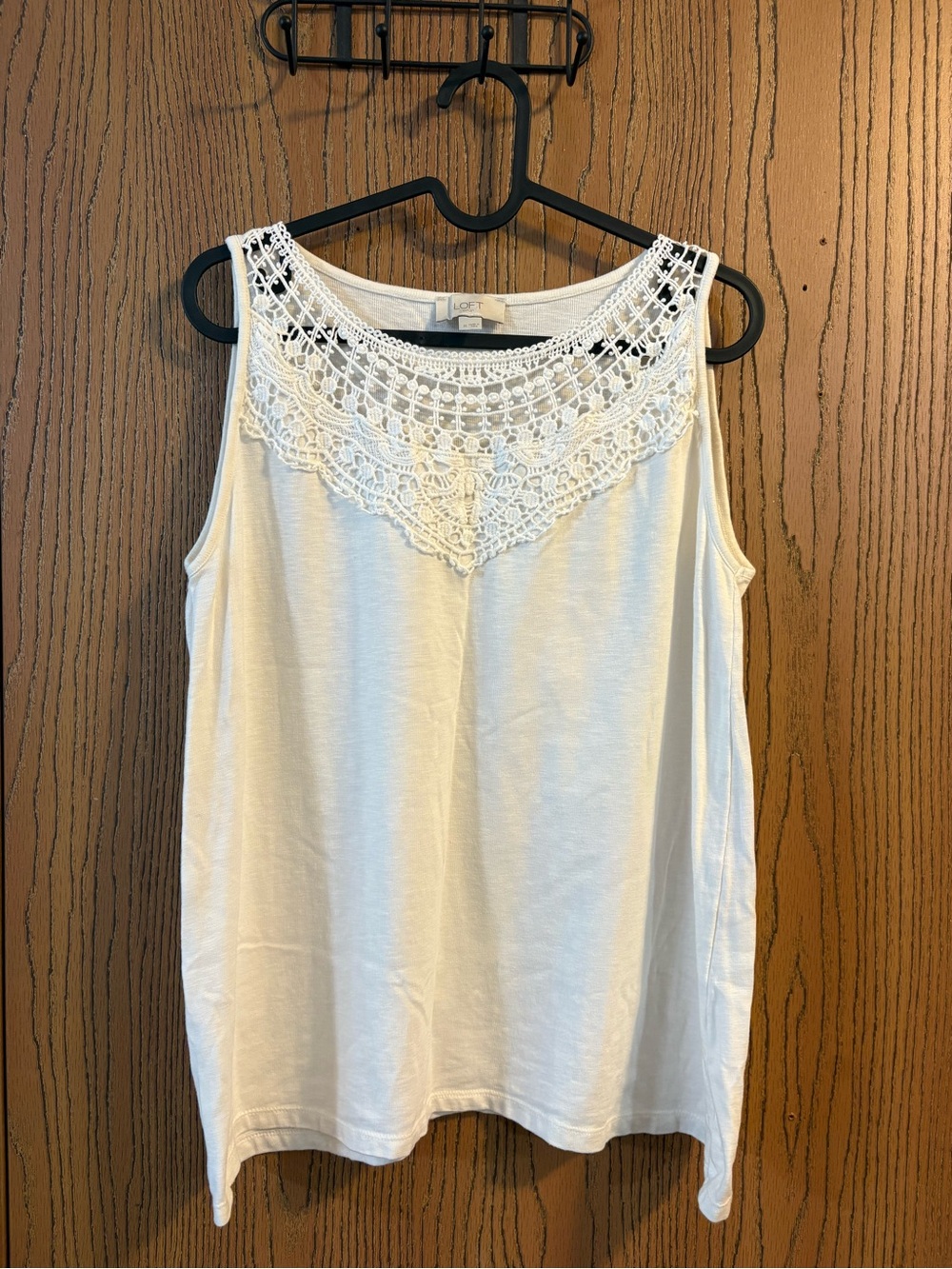 White Loft Tank Top with Lace Detailing Around the Collar